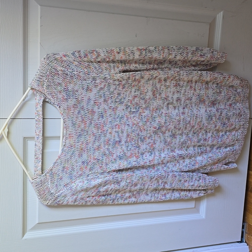LOFT cream and multicolor sweater v back XS